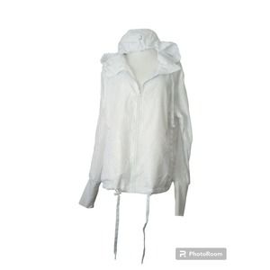 Zyia Jacket Women's Large White Hoodie Full Zip Mesh Lined Thumb Hole Active